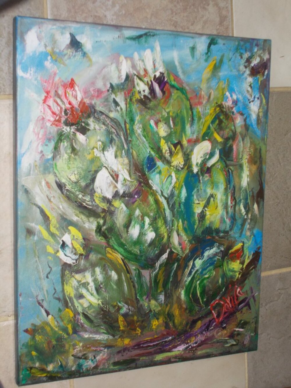 Original High End Collectable "Prickly Pear Cactus" impressionistic oil painting - Picture 2 of 5